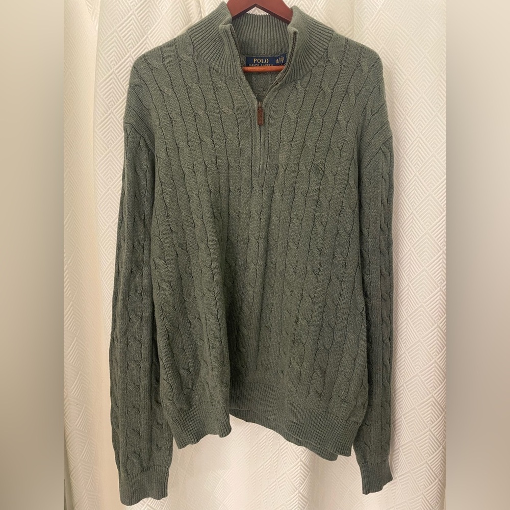 Polo Ralph Lauren Olive Green Cable Knit Half-Zip Sweater Size XXL